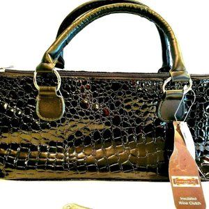Primewear Wine Clutch Purse Insulated Thermal Zip Bag Black Croc & Corkscrew